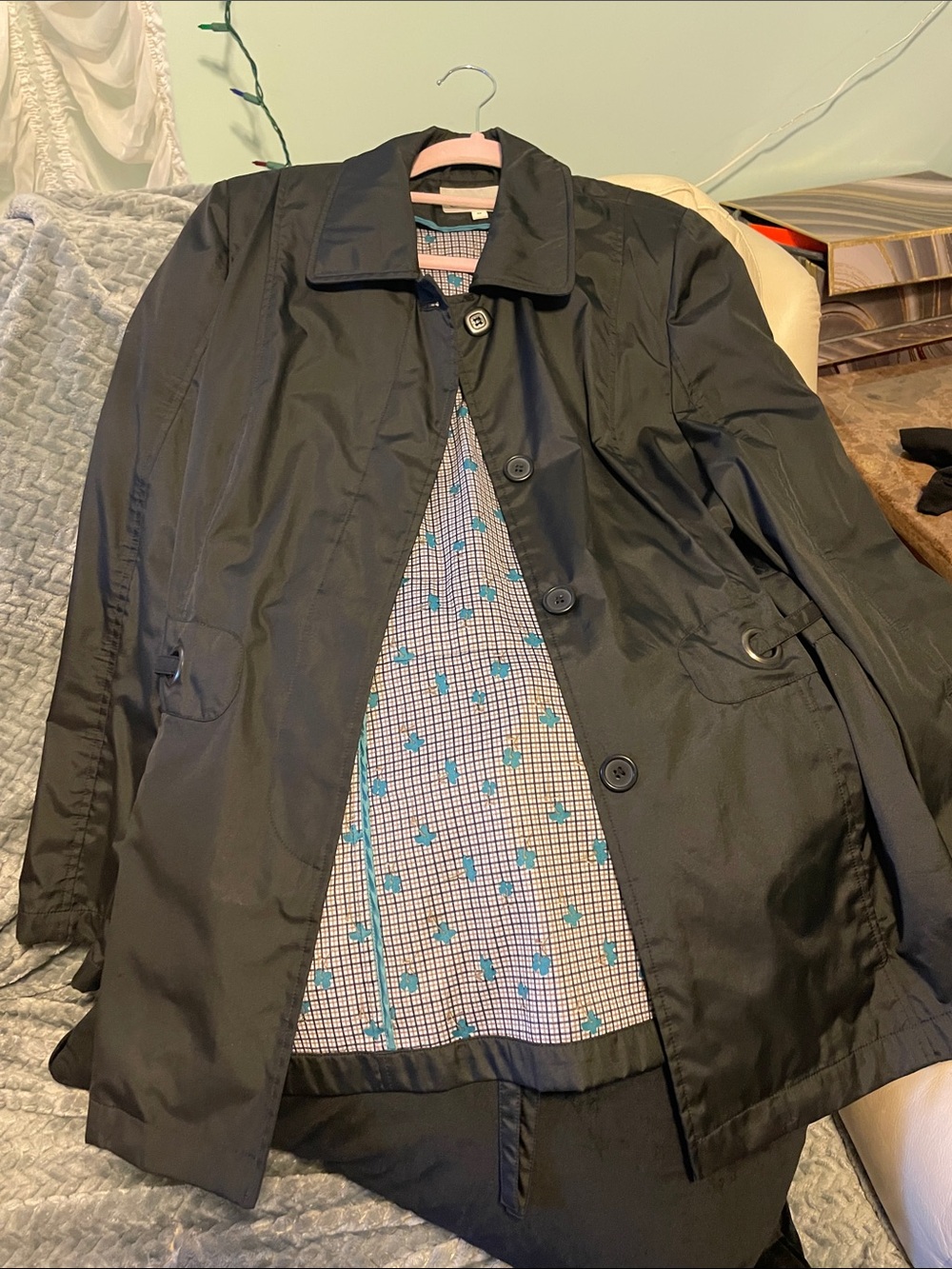 Jessica Black Trench Coat with Patterned Lining